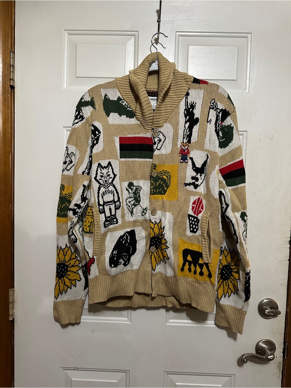 Akoo Grove Sweater Evolution Men’s Large Cream Cardigan Shawl Collar Read DESC